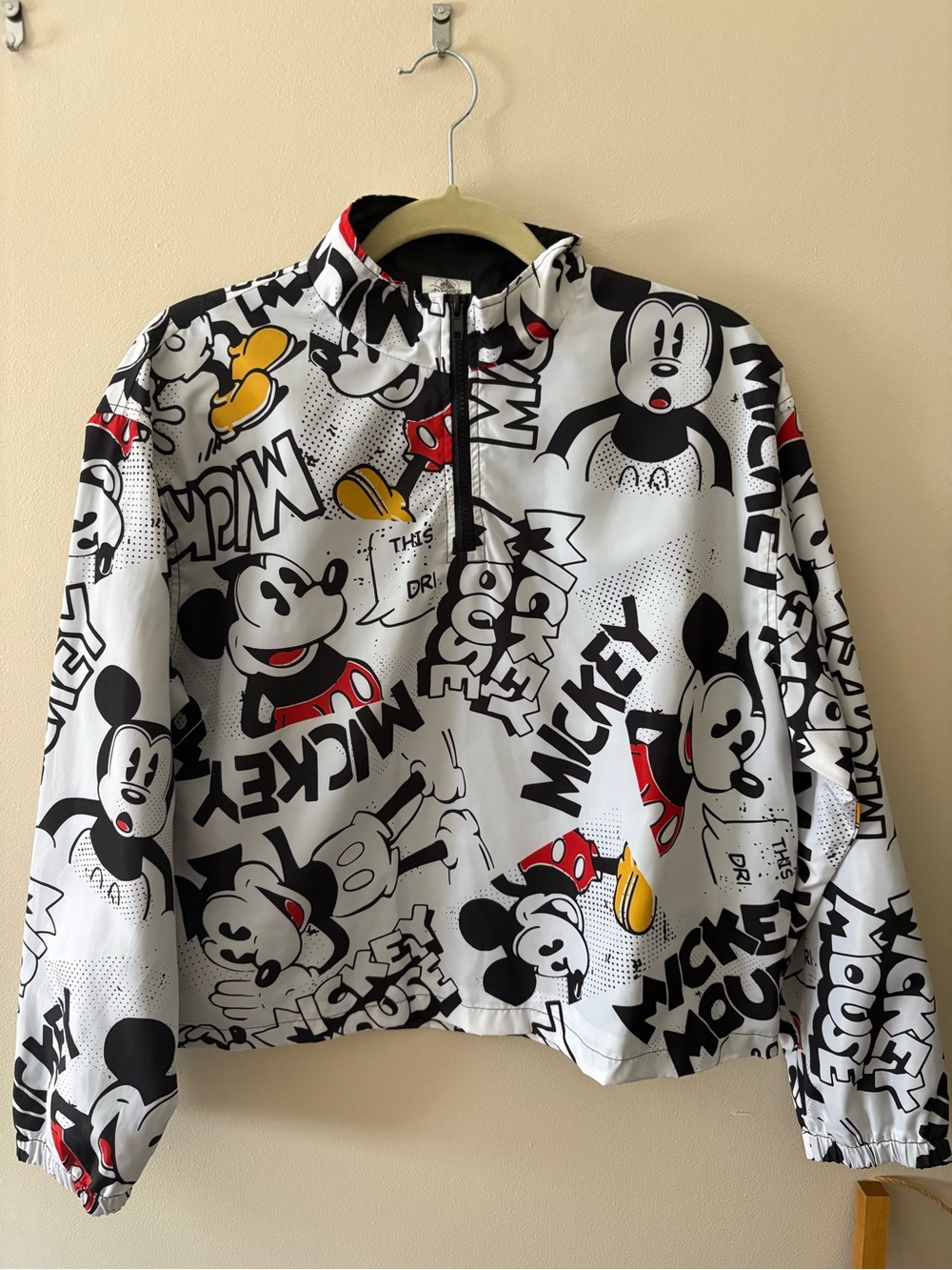 Disney Mickey Mouse White Graphic Raincoat with Red & Yellow Accents